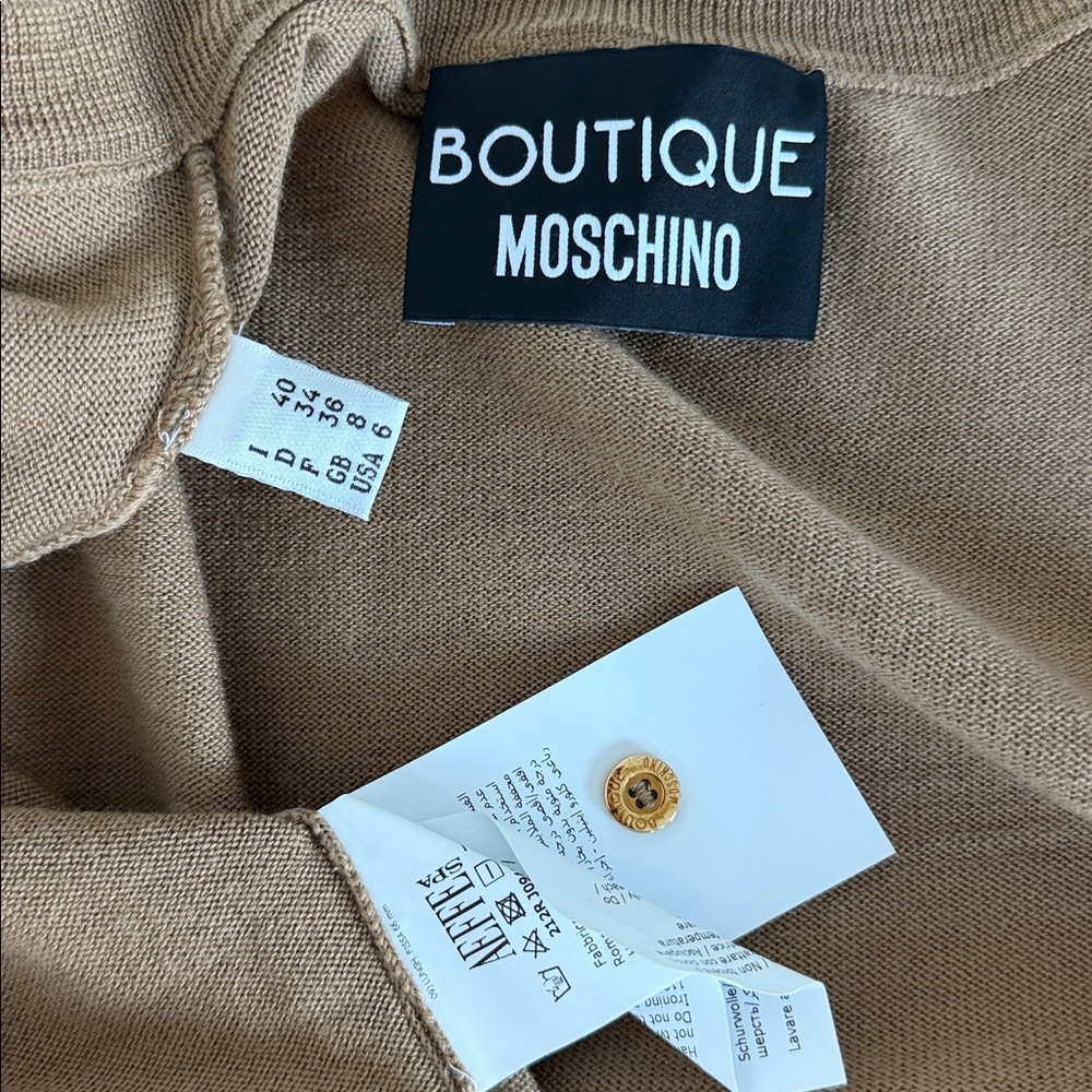 Moschino Tan Button-Up Cardigan Lana Wool size 6, Italian size 40, sweater - Picture 5 of 15